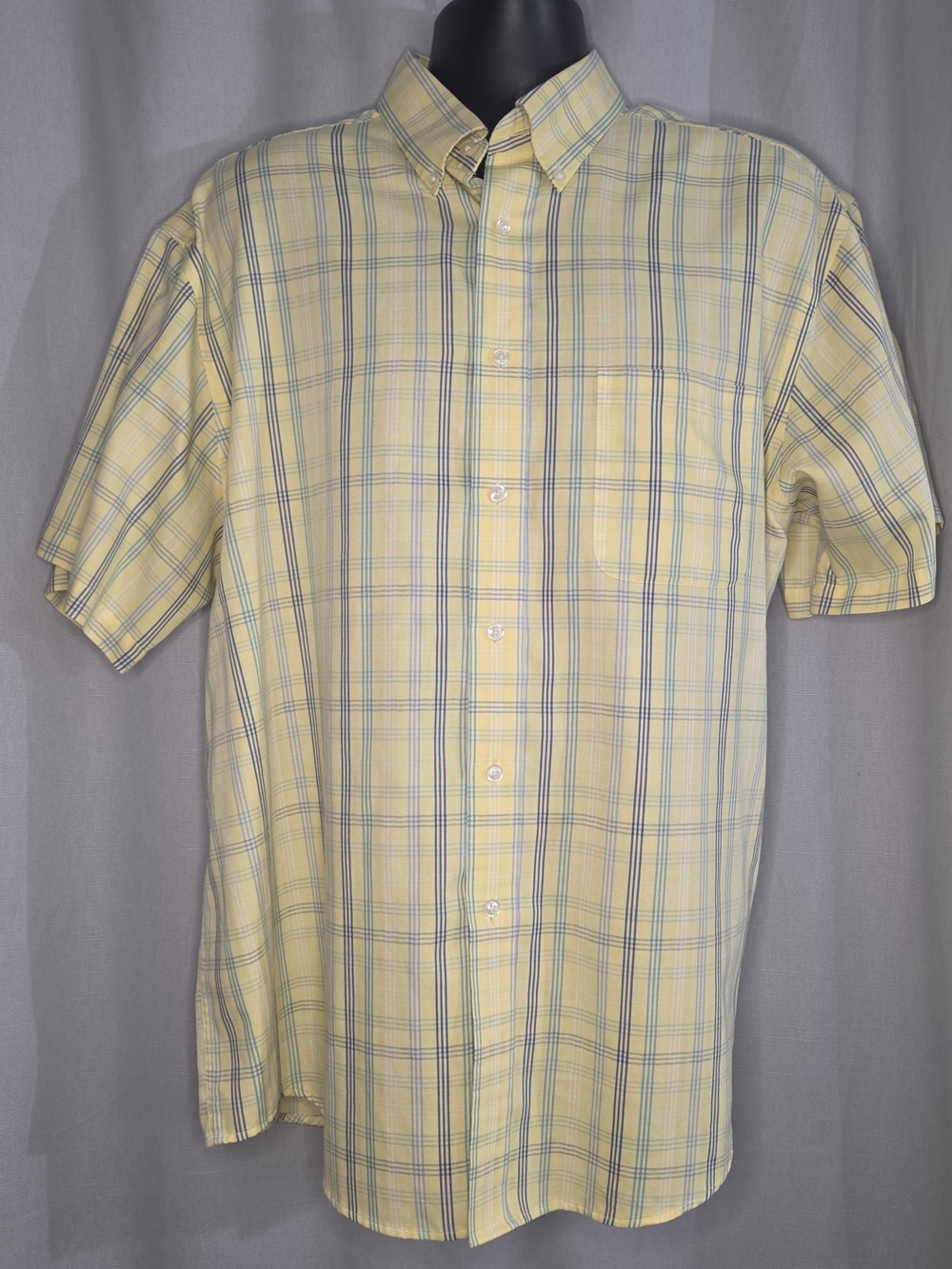 Roundtree And Yorke Men's Short-Sleeve Yellow Plaid Button-Down Shirt Size XL